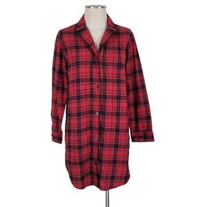 Lauren Ralph Lauren Flannel Nightshirt Red Black Plaid Chest Pocket LRL Logo